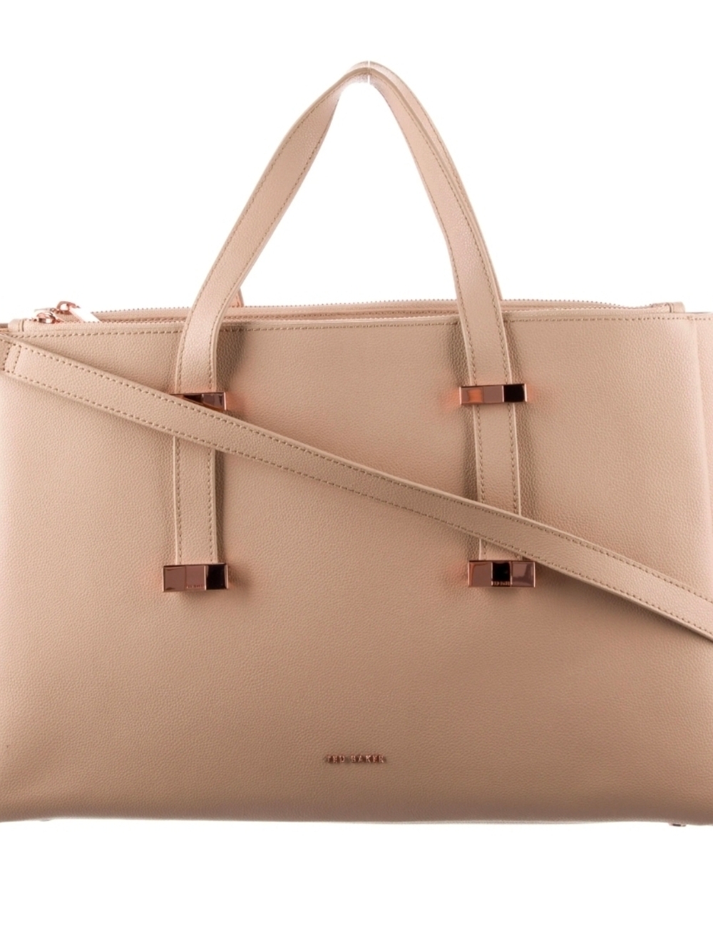 Ted Baker Juliea Leather Laptop Bag / Tote Bag, Beige / Taupe, Rose Gold Accents